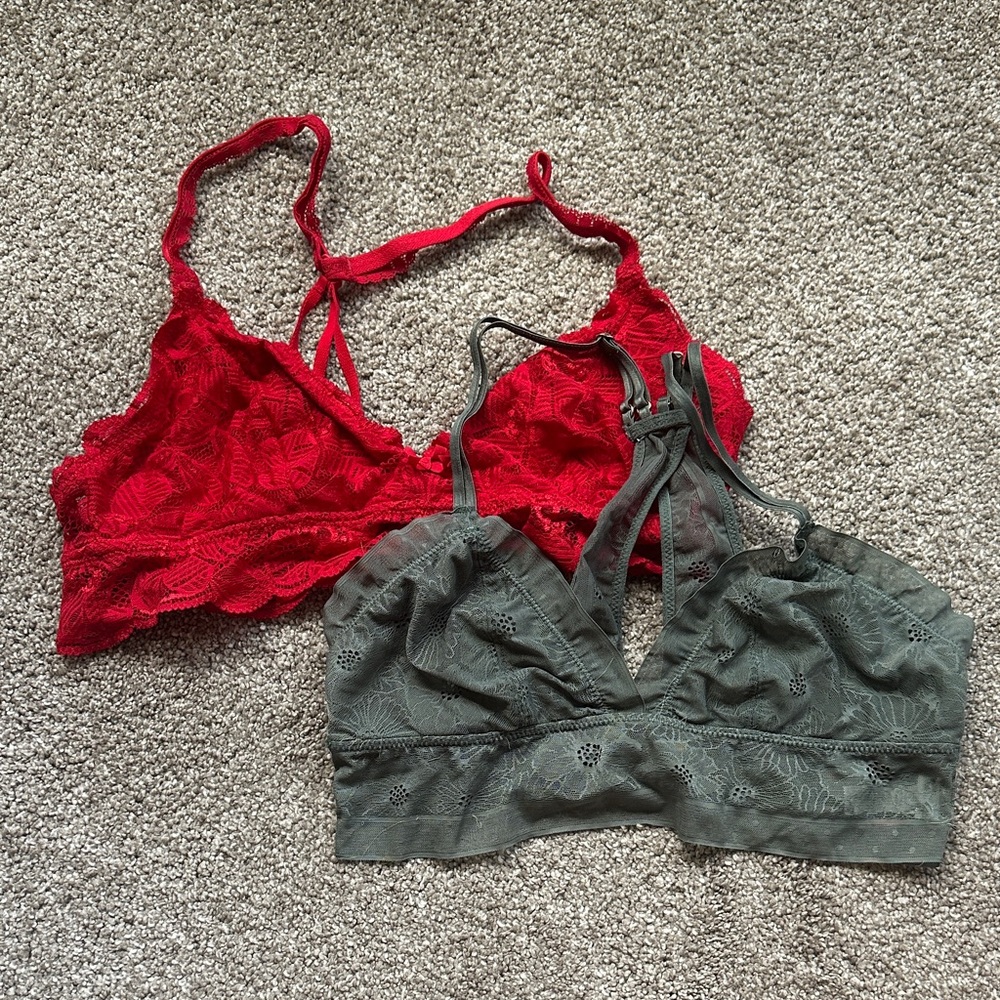 Aerie Lace Bralette Duo - Red and Gray